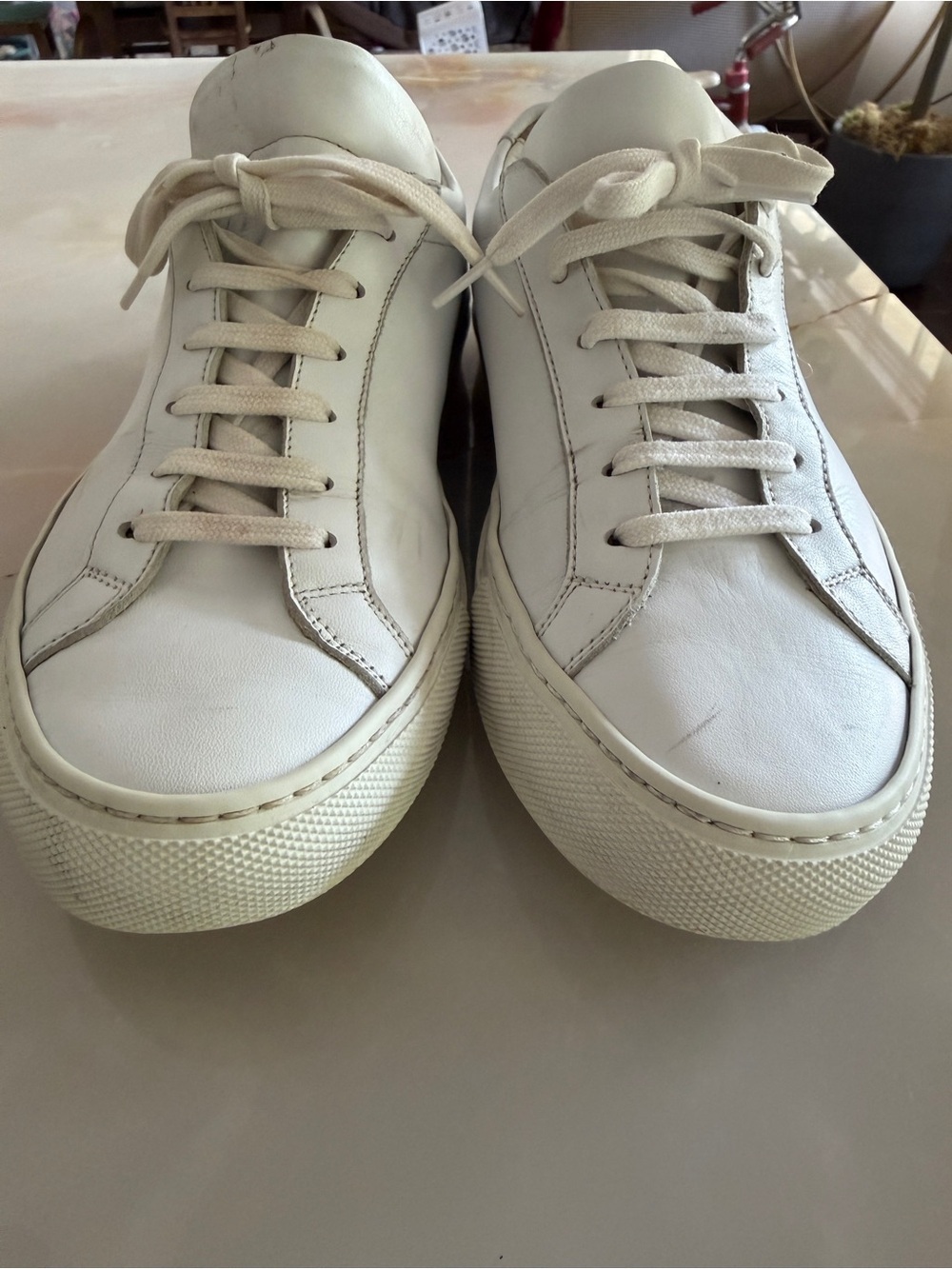 Women's Cream Leather Low-Top Sneakers - Minimal Casual Style